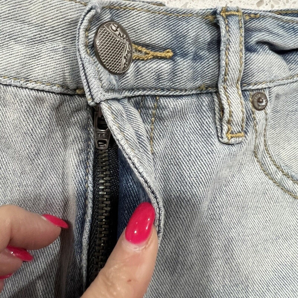 Free People Size 27 Cut Off Jean Shorts Boho Lace Crochet Hem Denim Distressed - Picture 7 of 13
